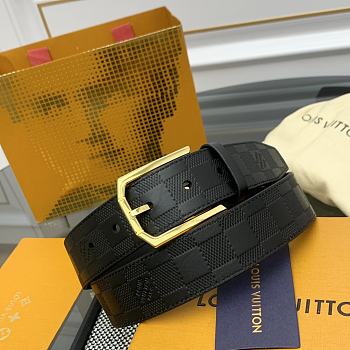 LOUIS VUITTON | Damier Heritage belt grain leather gold hardware 3.5 cm in black