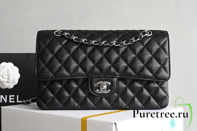 Chanel Classic Double Flap Bag Caviar Silver Black - 1