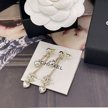 Chanel Double Chain Tassel Heart Double C Earrings