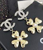 Chanel Double C Pendant Gold Four-Leaf Clover Earrings - 1