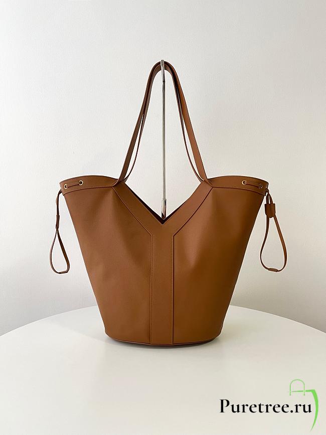 YSL | Saint Laurent Santorini Lux Calfskin Y Drawstring Tote Brown - 1