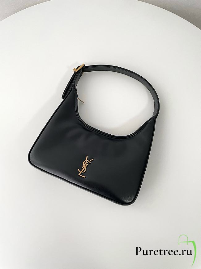 YSL | Calypso Mini Black Plunged Leather Hobo Bag Black - 1