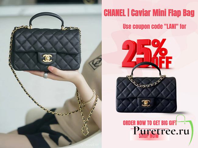 CHANEL | Caviar Mini Flap Bag With Top Handle (Black) - 1