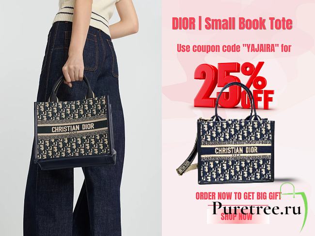 DIOR | Small Book Tote Blue Dior Oblique Embroidery - 1