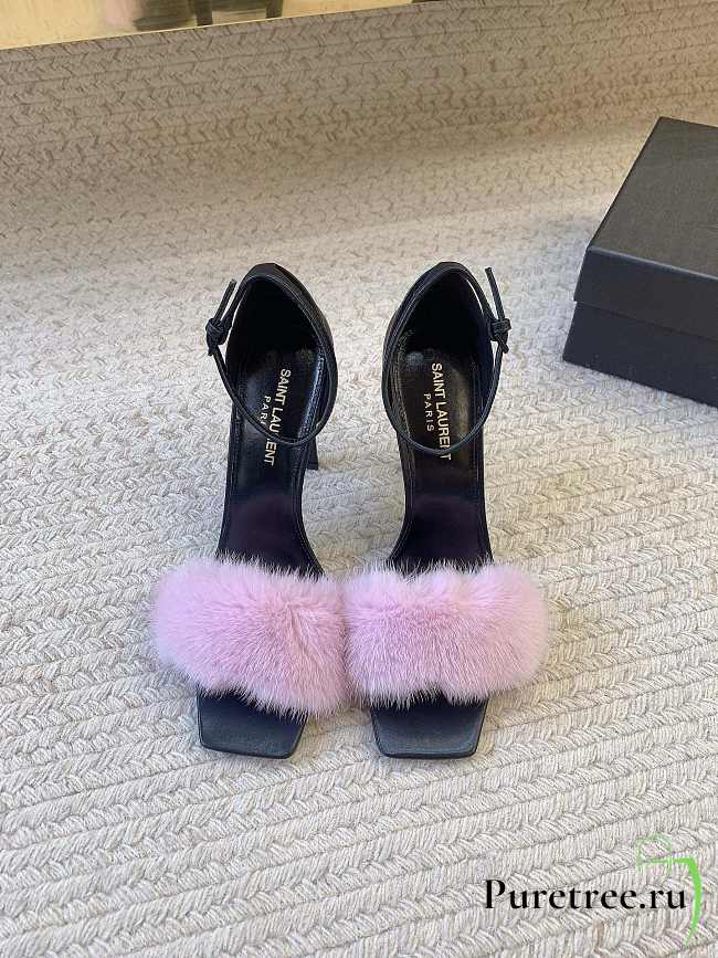 YSL | Saint Laurent Roy Genuine Mink Fur Sandal Pink - 1