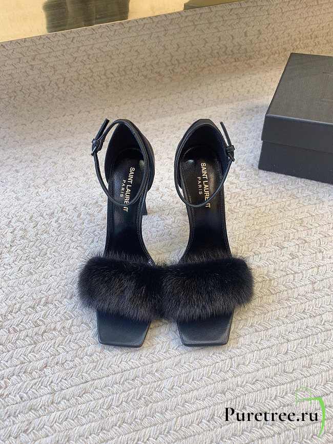 YSL | Saint Laurent Roy Genuine Mink Fur Sandal Black - 1