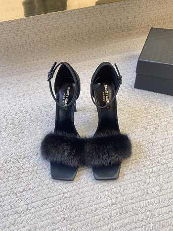 YSL | Saint Laurent Roy Genuine Mink Fur Sandal Black