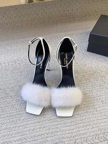 YSL | Saint Laurent Roy Genuine Mink Fur Sandal White