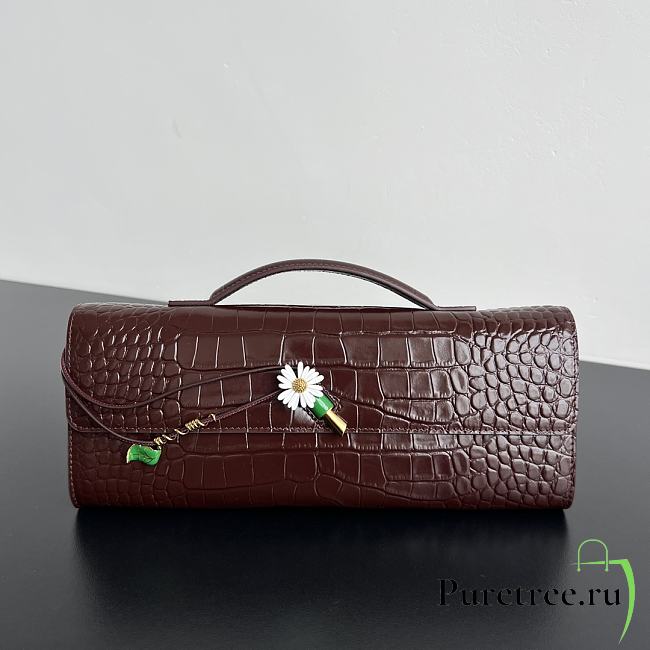 BOTTEGA VENETA | Flower Charm Crocodile Andiamo Long Clutch In Burgundy - 1