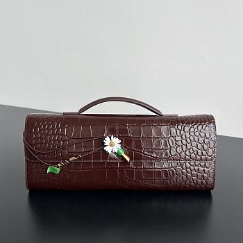 BOTTEGA VENETA | Flower Charm Crocodile Andiamo Long Clutch In Burgundy