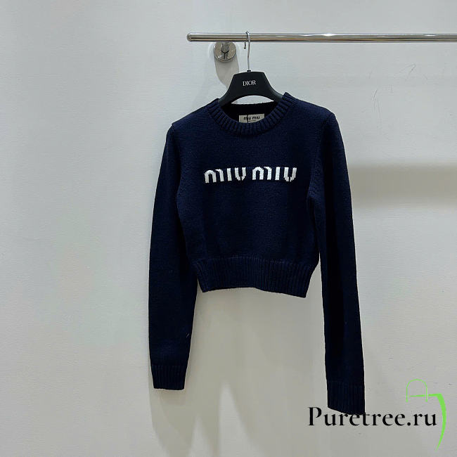 Miu Miu Wool And Cashmere Sweater Dark Blue - 1