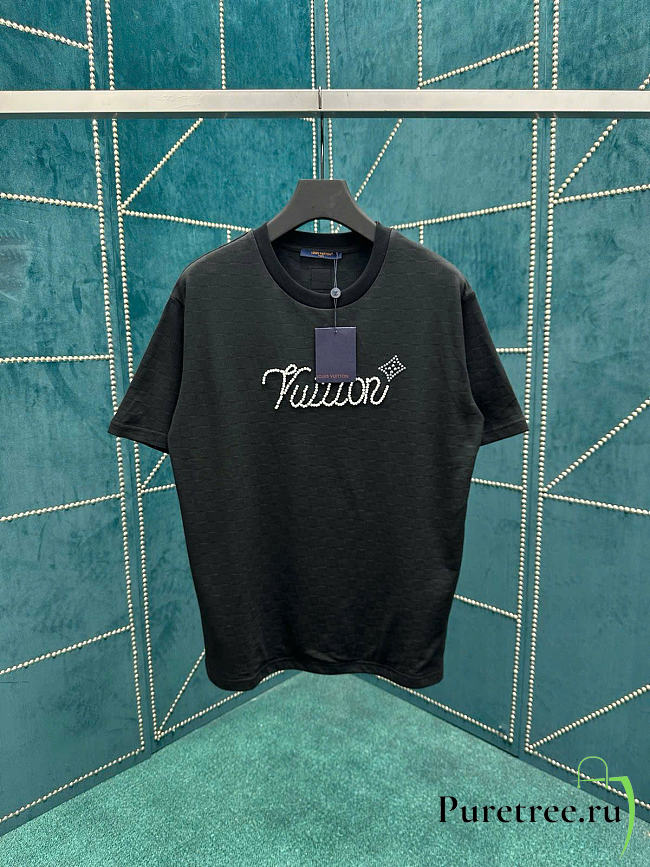 LOUIS VUITTON | Embellished Signature Short-Sleeved T-Shirt Black - 1