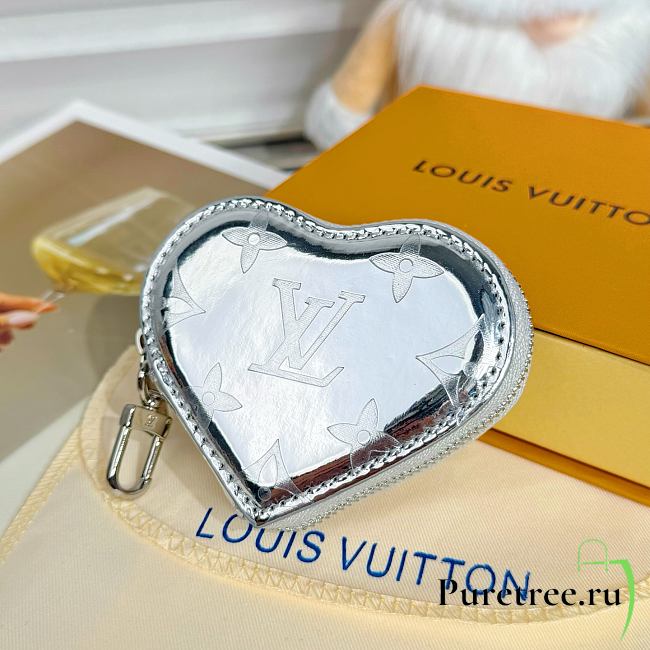 LOUIS VUITTON | Monogram Miroir Heart Coin Purse Silver - 1