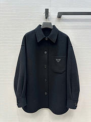 Prada Solid colour single-breasted logo decorated lon Jacket Black - 1