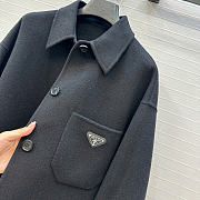 Prada Solid colour single-breasted logo decorated lon Jacket Black - 2