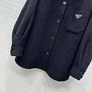 Prada Solid colour single-breasted logo decorated lon Jacket Black - 3