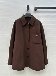Prada Solid colour single-breasted logo decorated lon Jacket Brown - 1