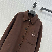 Prada Solid colour single-breasted logo decorated lon Jacket Brown - 6