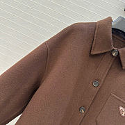 Prada Solid colour single-breasted logo decorated lon Jacket Brown - 4