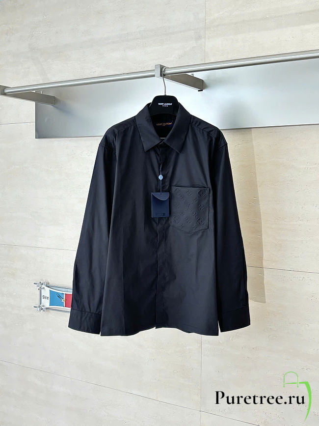 LOUIS VUITTON | Monogram Embossed Pocket Collar Long-Sleeve Shirt Black - 1