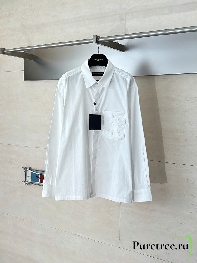 LOUIS VUITTON | Monogram Embossed Pocket Collar Long-Sleeve Shirt White - 1