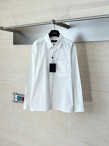 LOUIS VUITTON | Monogram Embossed Pocket Collar Long-Sleeve Shirt White