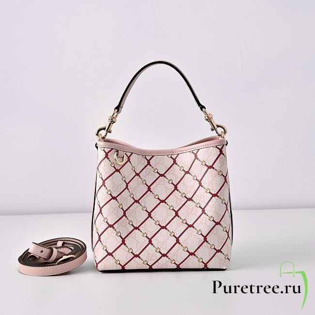 GUCCI | GG Emblem small bucket bag pink leather trim - 1