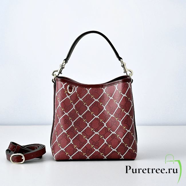 GUCCI | GG Emblem small bucket bag burgundy leather trim - 1