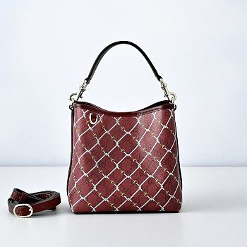 GUCCI | GG Emblem small bucket bag burgundy leather trim