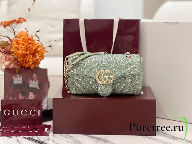GUCCI | GG Marmont crystals small shoulder bag pale green nubuck leather - 1