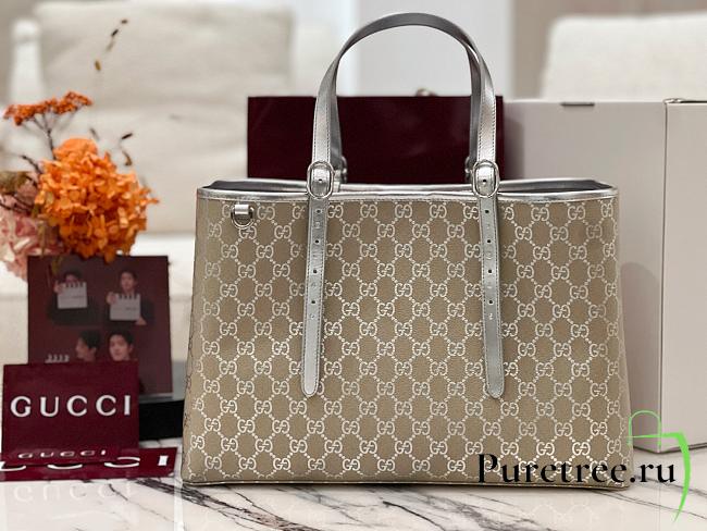 GUCCI | GG Emblem large tote bag silver fabric - 1