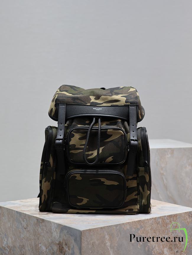 YSL | Camouflage Green Canvas Backpack  - 1