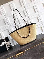 CHANEL | Large shopping bag Braided straw Beige & Black - 4