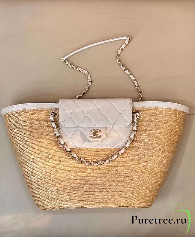 CHANEL | Large shopping bag Braided straw Beige & White - 1