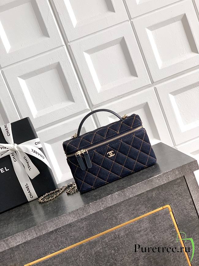 CHANEL | Classic Vanity with Chain Denim & Gold Metal  Dark Blue & Orange - 1