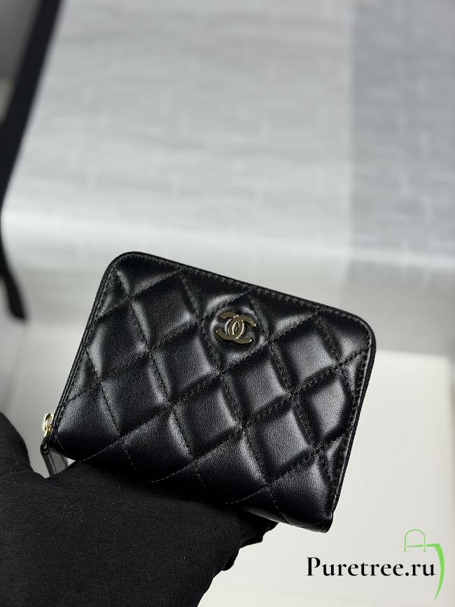 CHANEL | Zippered Coin Case Lambskin Gold Hardware Black - 1