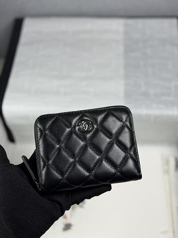 CHANEL | Zippered Coin Case Lambskin Silver Hardware Black