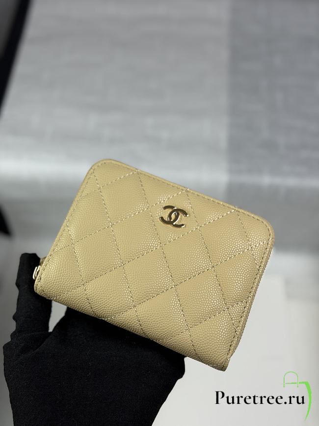 CHANEL | Zippered Coin Case Carviar Gold Hardware Yellow - 1
