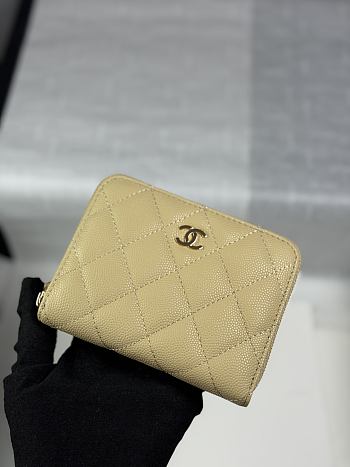CHANEL | Zippered Coin Case Carviar Gold Hardware Yellow