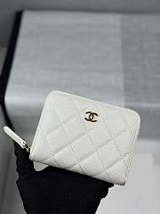 CHANEL | Zippered Coin Case Carviar Gold Hardware White - 1
