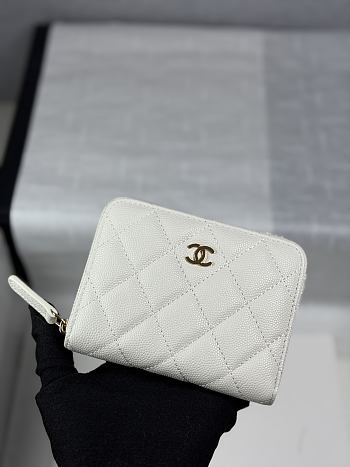 CHANEL | Zippered Coin Case Carviar Gold Hardware White
