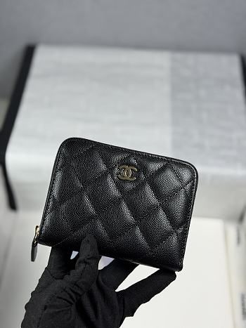 CHANEL | Zippered Coin Case Carviar Gold Hardware Black