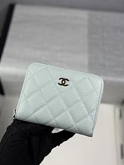 CHANEL | Zippered Coin Case Carviar Gold Hardware Light Blue - 1