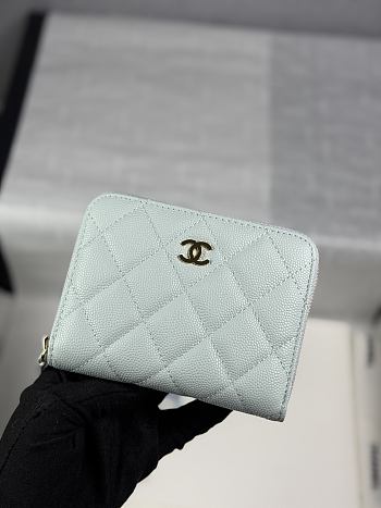 CHANEL | Zippered Coin Case Carviar Gold Hardware Light Blue