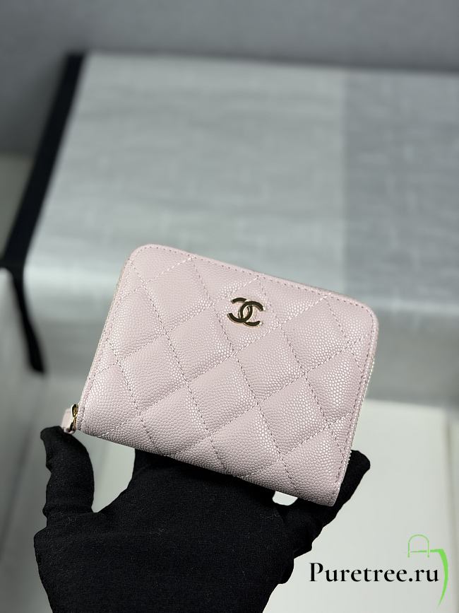 CHANEL | Zippered Coin Case Carviar Gold Hardware Light Pink - 1