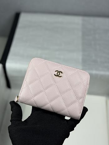 CHANEL | Zippered Coin Case Carviar Gold Hardware Light Pink