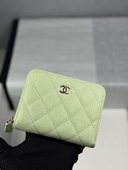 CHANEL | Zippered Coin Case Carviar Gold Hardware Light Green - 1