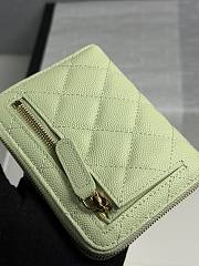 CHANEL | Zippered Coin Case Carviar Gold Hardware Light Green - 5