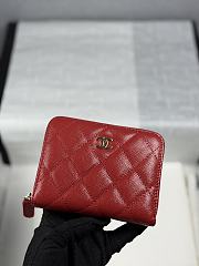 CHANEL | Zippered Coin Case Carviar Gold Hardware Red - 1