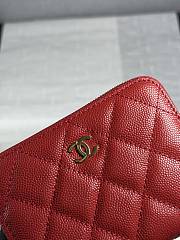 CHANEL | Zippered Coin Case Carviar Gold Hardware Red - 3